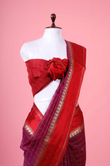 Tyrian Purple Checkered Cotton Banarasi Saree