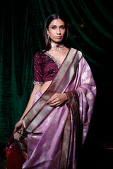 Lavender Sonarupa Kadhwa Woven Handloom Organza Silk Saree - Chinaya Banaras