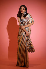 beige saree, Tussar silk saree, handloom saree, party wear saree, Wedding Saree