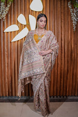 Beige saree, Tussar silk saree, handloom saree, party wear saree, Wedding Saree