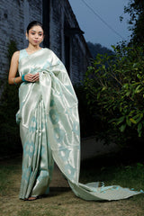 Mint Green Cotton Banarasi Saree