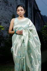 Mint Green Cotton Banarasi Saree
