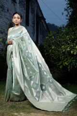 Cotton saree, Banarasi Cotton Saree, mint green Saree, cotton Banarasi saree