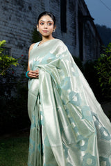 Mint Green Cotton Banarasi Saree