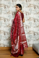 Deep Maroon Cotton Banarasi Saree