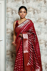 Deep Maroon Cotton Banarasi Saree