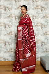 Deep Maroon Cotton Banarasi Saree