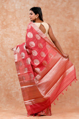 Salmon Peach Cotton Banarasi Saree