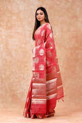 Salmon Peach Cotton Banarasi Saree
