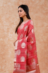 Salmon Peach Cotton Banarasi Saree