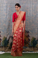 Red Handwoven Banarasi Katan Silk Saree - Chinaya Banaras