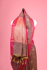 Checkered Woven Cotton Banarasi Saree