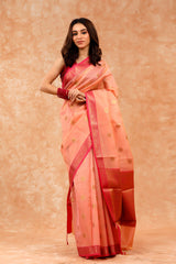 Peach Banarasi Cotton Saree By Chinaya Banaras