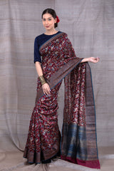 Ruby red saree, chanderi saree, chanderi silk saree, chanderi print