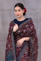 Ruby Red Floral Printed Chanderi Silk Saree - Chinaya Banaras