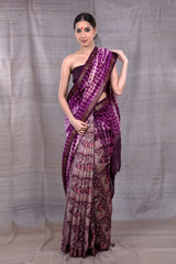 Radiant Violet saree, chanderi saree, chanderi silk saree, chanderi print