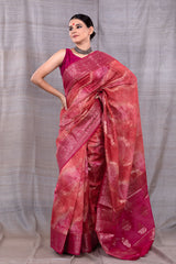 Red Hue Rangkat Woven Chanderi Silk Saree - Chinaya Banaras