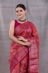 Red Hue Rangkat Woven Chanderi Silk Saree - Chinaya Banaras