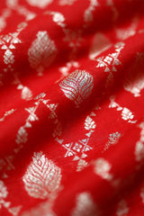 True Red Ethnic Woven Mulberry Silk Fabric - Chinaya Banaras