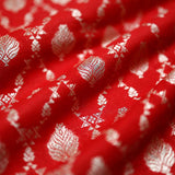 Red Ethnic Woven Mulberry Silk Fabric At Chinaya Banaras