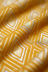 Golden Yellow Geometrical Woven Mulberry Silk Fabric - Chinaya Banaras