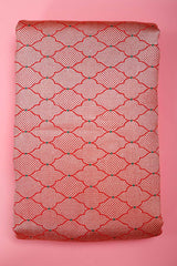 Red Geometrical Woven Banarasi Silk Fabric - Chinaya Banaras