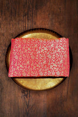 Red Banarasi Silk Fabric with Meenakari Floral Jaal Design