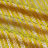 Lime Yellow Banarasi Silk Fabric with Golden Zari Stripes
