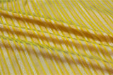 Lime Yellow Banarasi Silk Fabric with Golden Zari Stripes