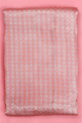 Pink Handloom Banarasi Silk Fabric with Silver and Gold Motifs