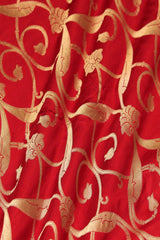 Maroon Banarasi Satin Silk Fabric with Gold Zari Ethnic Floral Jaal