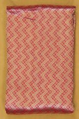 Deep Red Banarasi Katan Silk Fabric with Zigzag Floral Pattern