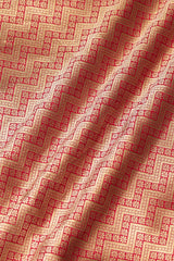 Deep Red Banarasi Katan Silk Fabric with Zigzag Floral Pattern
