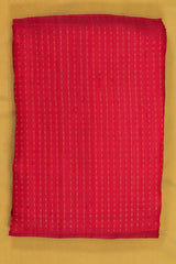 Red Handloom Dupion Silk Fabric with Gold Zari Lines