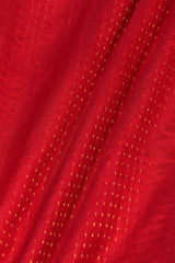 Red Handloom Dupion Silk Fabric with Gold Zari Lines