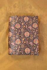 Navy Blue Banarasi Chiniya Silk Fabric with Floral Meenakari Work