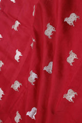 Red Chiniya Banarasi Silk Fabric with Pichwai Motifs