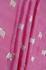 Pink Chiniya Banarasi Silk Fabric with Pichwai Motifs
