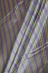 Grey Banarasi Satin Silk Fabric with Geometrical Stripes