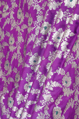 Purple Banarasi Silk Fabric with Floral Meenakari Work