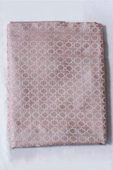 Grey Banarasi Silk Fabric with Pink Geometrical Brocade