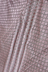 Grey Banarasi Silk Fabric with Pink Geometrical Brocade