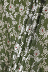 Green Banarasi Silk Fabric with Floral Meenakari Work
