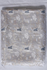 Moon White Banarasi Satin Silk Fabric in Pichwai Floral Pattern