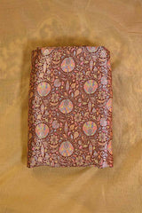 Brown Banarasi Chiniya Silk Fabric with Floral Meenakari Work
