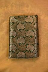 Green Banarasi Silk Fabric with Floral Jaal Palm Tree Motifs