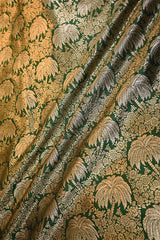 Green Banarasi Silk Fabric with Floral Jaal Palm Tree Motifs