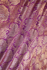 Purple Banarasi Silk Fabric with Floral Jaal Palm Tree Motifs