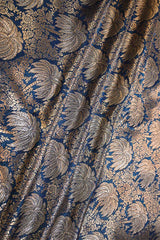 Blue Banarasi Silk Fabric with Floral Jaal Palm Tree Motifs