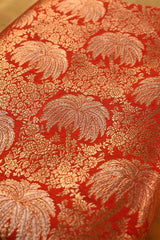 Red Banarasi Silk Fabric with Floral Jaal Palm Tree Motifs